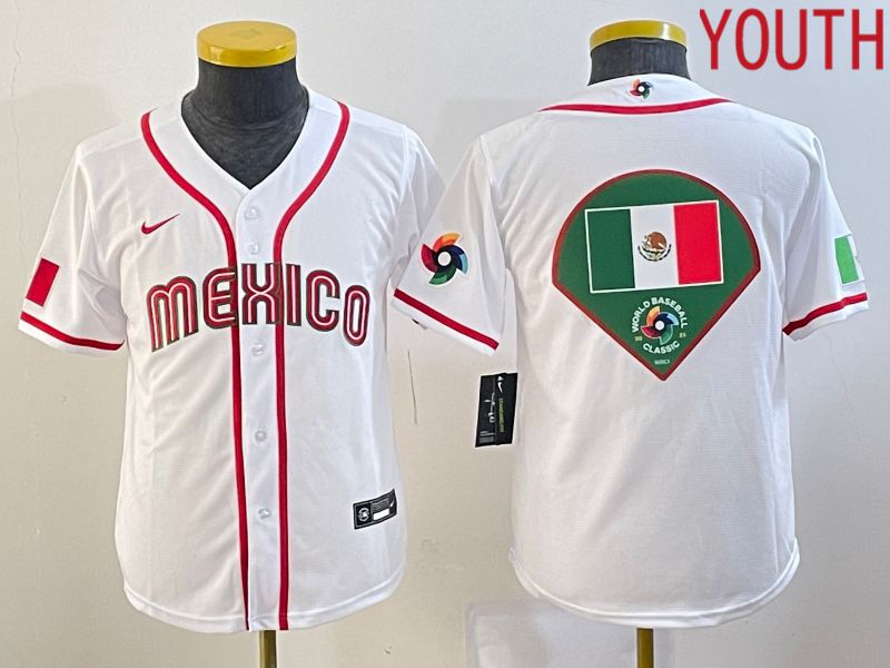 Youth 2023 World Cub Mexico Blank White Nike MLB Jersey14